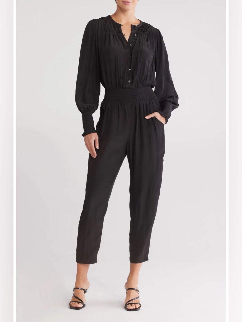 Ramy Brook Carina Blouson Long Sleeve Jumpsuit in Black